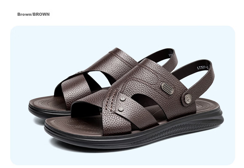 LAORENTOU Men's Summer Sandals First Layer Cowhide Dual-Use Beach Slippers Leather Sandals LT327 Brown Size 40 21