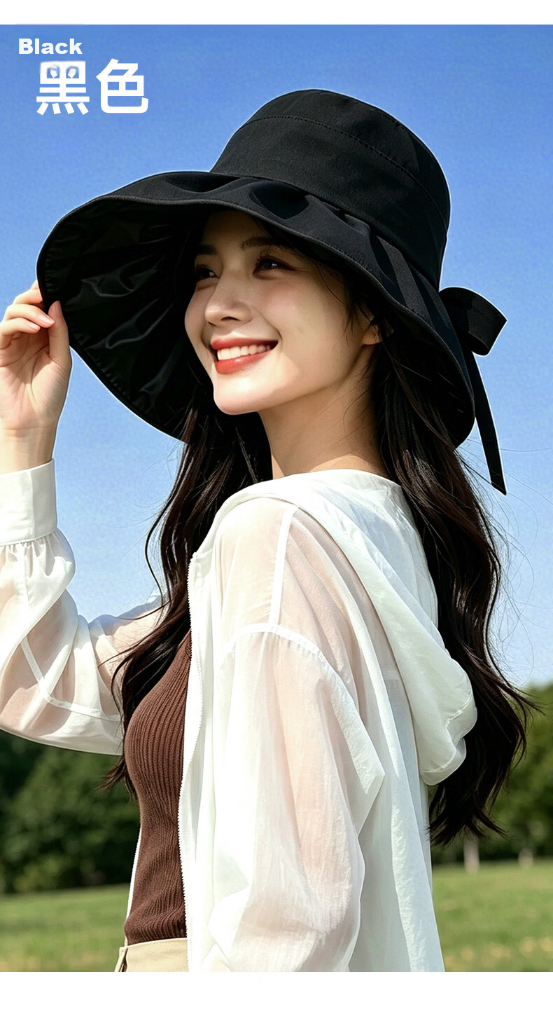 FitonTon Sun Protection Hat for Women, Summer Black Gel Beach Sun Hat, UV Protection Wide Brim Outdoor Versatile Cool Hat 22