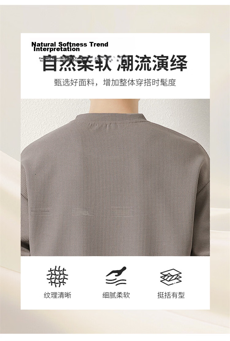 MARK FAIRWHALE Men's Spring and Autumn Waffle Knit Casual Crew Neck Long Sleeve T-Shirt White XL 4
