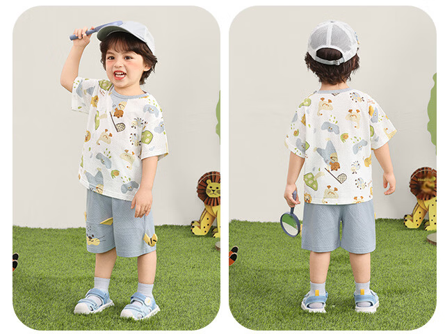 Kaka Panda Boys Simple Set Children's Short Sleeve Shorts Summer Outfit Girls Baby New Top Infant Two-Piece Set 22