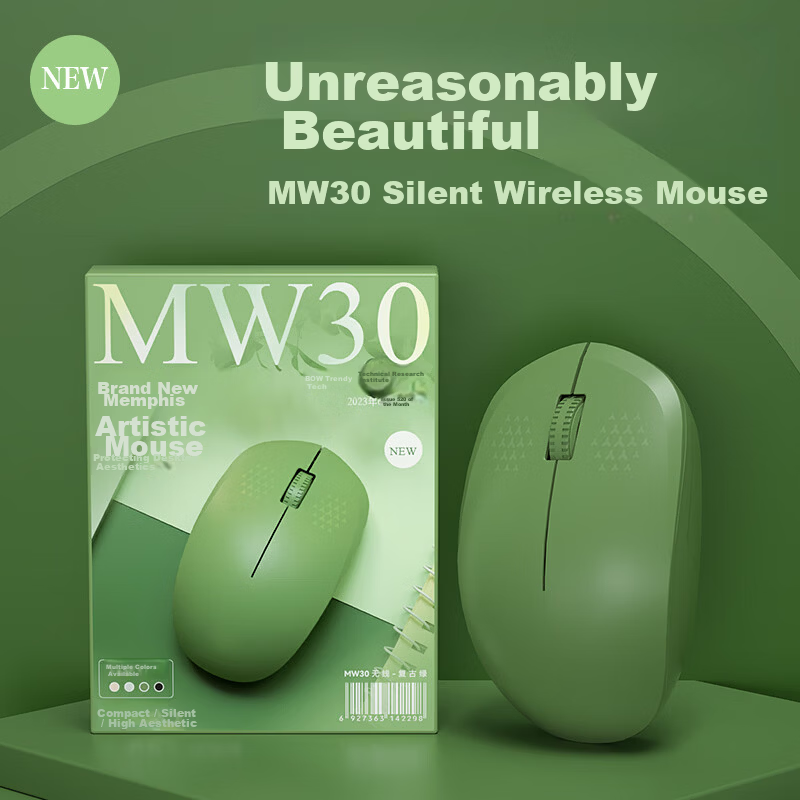 B.O.W Hangshi MW30 Wireless Mouse Cute Silent Office Home Laptop Desktop Universal Female Simple Portable Small Mouse Green
