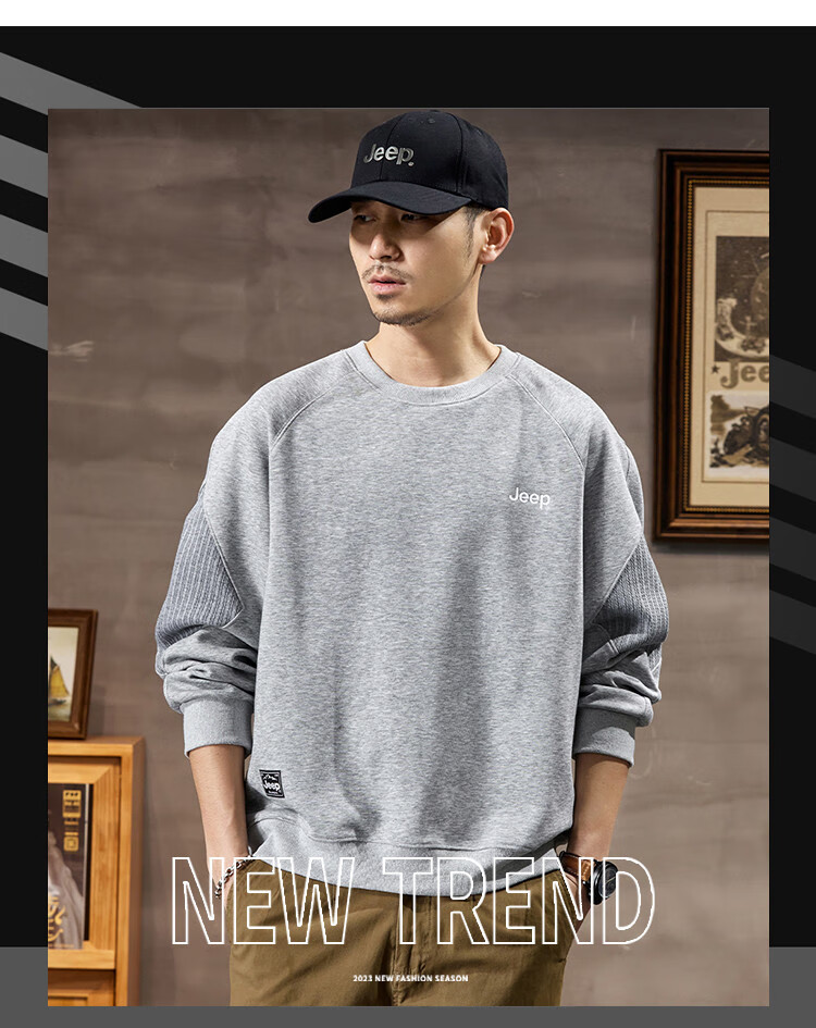 JEEP 2026 Spring And Autumn Loose Comfortable Men's Sweatshirt, Casual Sports Top, Round Neck Long-Sleeve Pullover Sweatshirt for Me 3