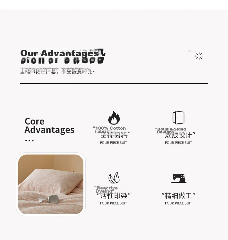 MUJI 100% Cotton Bedding Set 4-Piece Bed Sheet Duvet Cover Set 220x240cm for 1.8/2.0m Bed 2