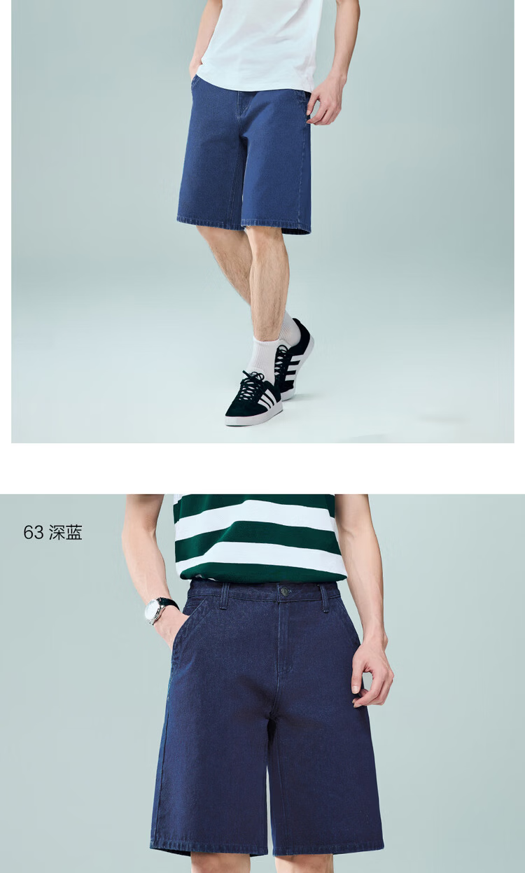 Giordano Men's Summer New Pure Cotton Straight Leg Denim Pants Mid Waist Washed Denim Shorts 13106313 18
