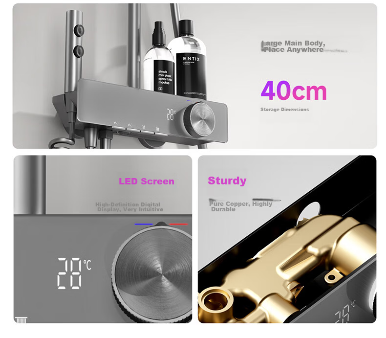 Mona Lisa Shower Set Smart Digital Display Full Set Pressure Boosting Ambient Light Brass Piano Key Large Storage M19 Gun Gray 3
