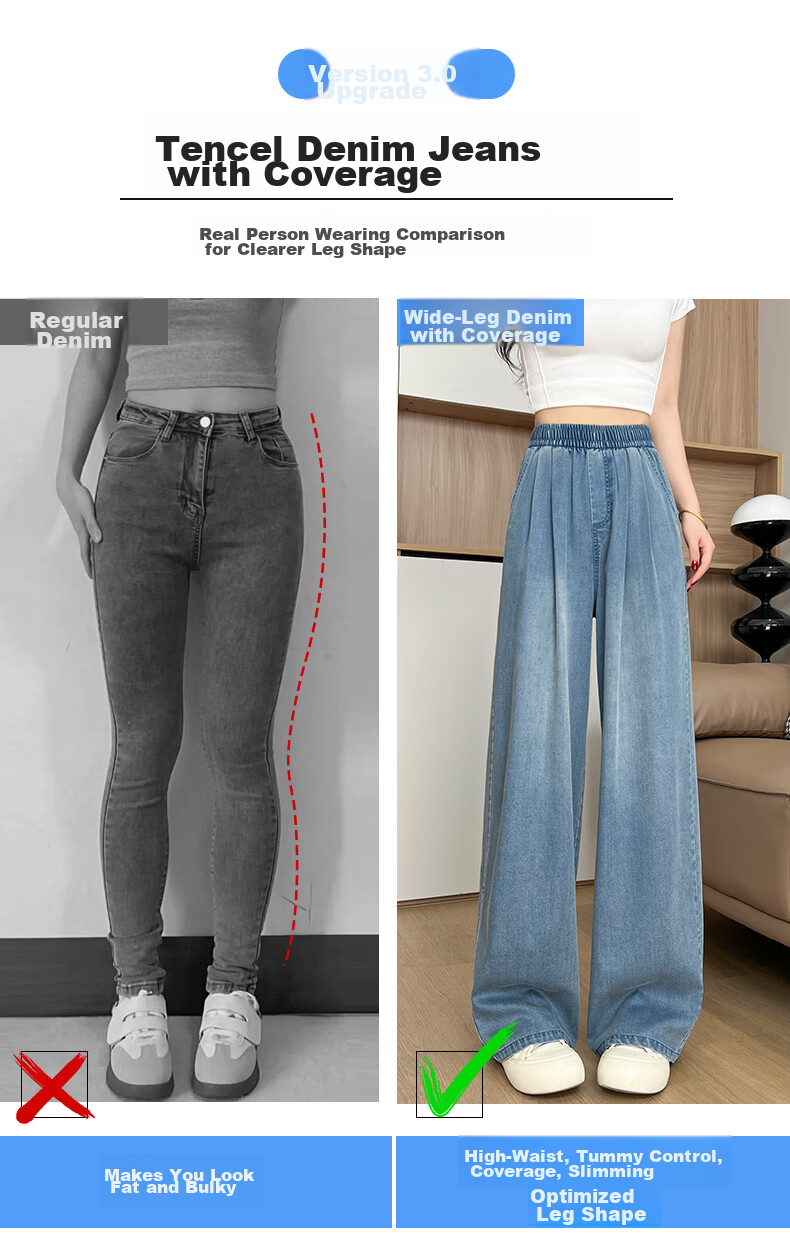 Jeanswest Women's Spring Summer High-Waist Tencel Thin Ice Silk Loose Slim Draped Black Jeans XL 10