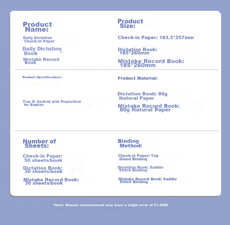 Dr. Dory 32K 50 Sheets Pinyin Tianzigé 7 Grids 5 Lines Pinyin Grid Notebook Chinese Character Practice Book Kindergarten Primary Beginner Handwriting Practice Daily Exercise 3-Pack 6