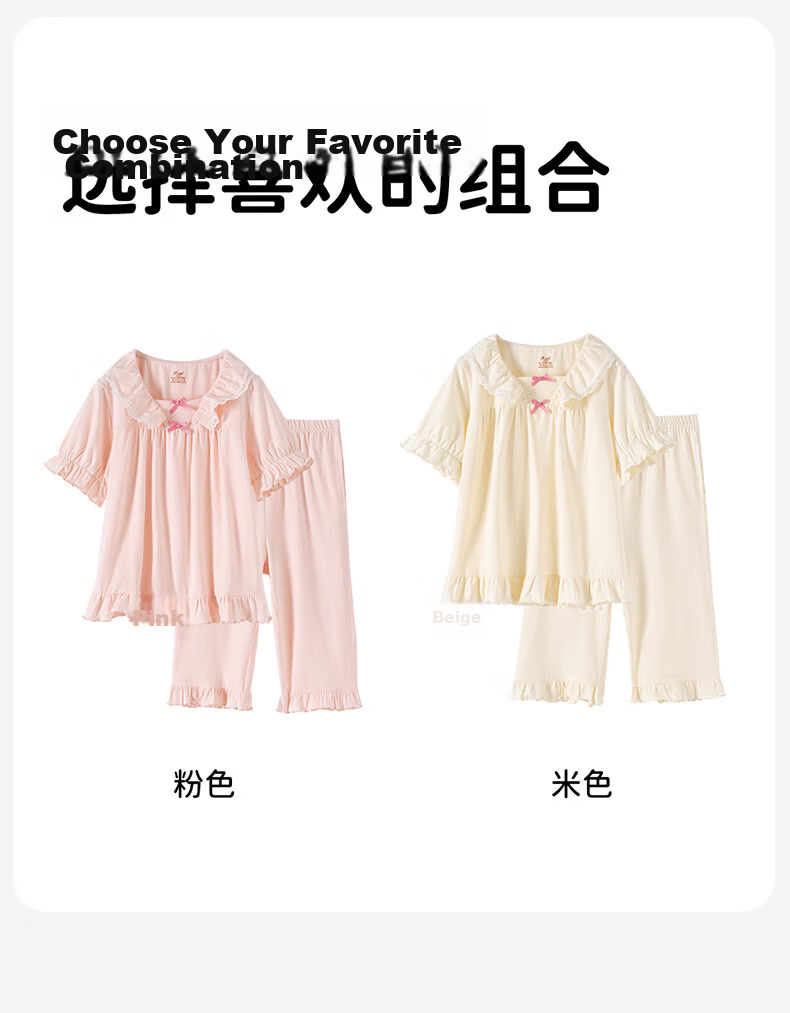 Dingguagua Girls' Cotton Long Sleeve Pajama Set Long Pants Air Conditioning Clothes Big Kids Princess Style Children's Homewear Pink 160 13
