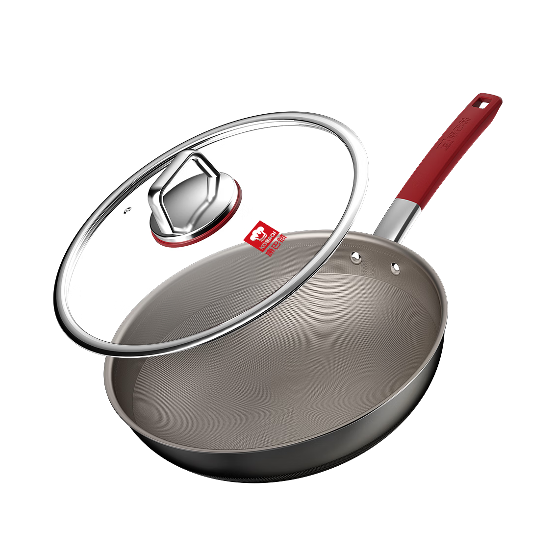 KOBACH Non-Coated Pure Titanium Wok, Non-Stick Frying Pan, 32cm Flat Bottom Stir-Fry Pan for Home Use, Compatible with Induction And Gas Stoves