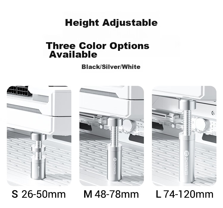 ZHENWEI Graphics Card Support Bracket Adjustable 2.6-5.0cm Desktop Independent GPU Stand 40/50 Series Spiral Telescopic Magnetic Aluminum Alloy Silver 8