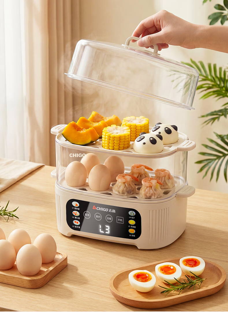 CHIGO Egg Cooker Double-Layer Steamer Smart Timer Auto Power-Off 2026 Model Breakfast Steamed Egg Machine JPZDQ859 4