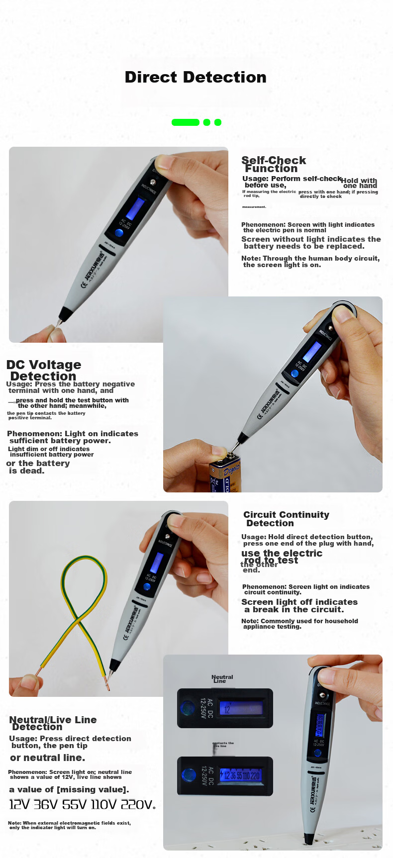 JERXUN Digital Display Electric Tester Multifunction Induction Electrician Circuit Breakpoint Leakage Pen 4