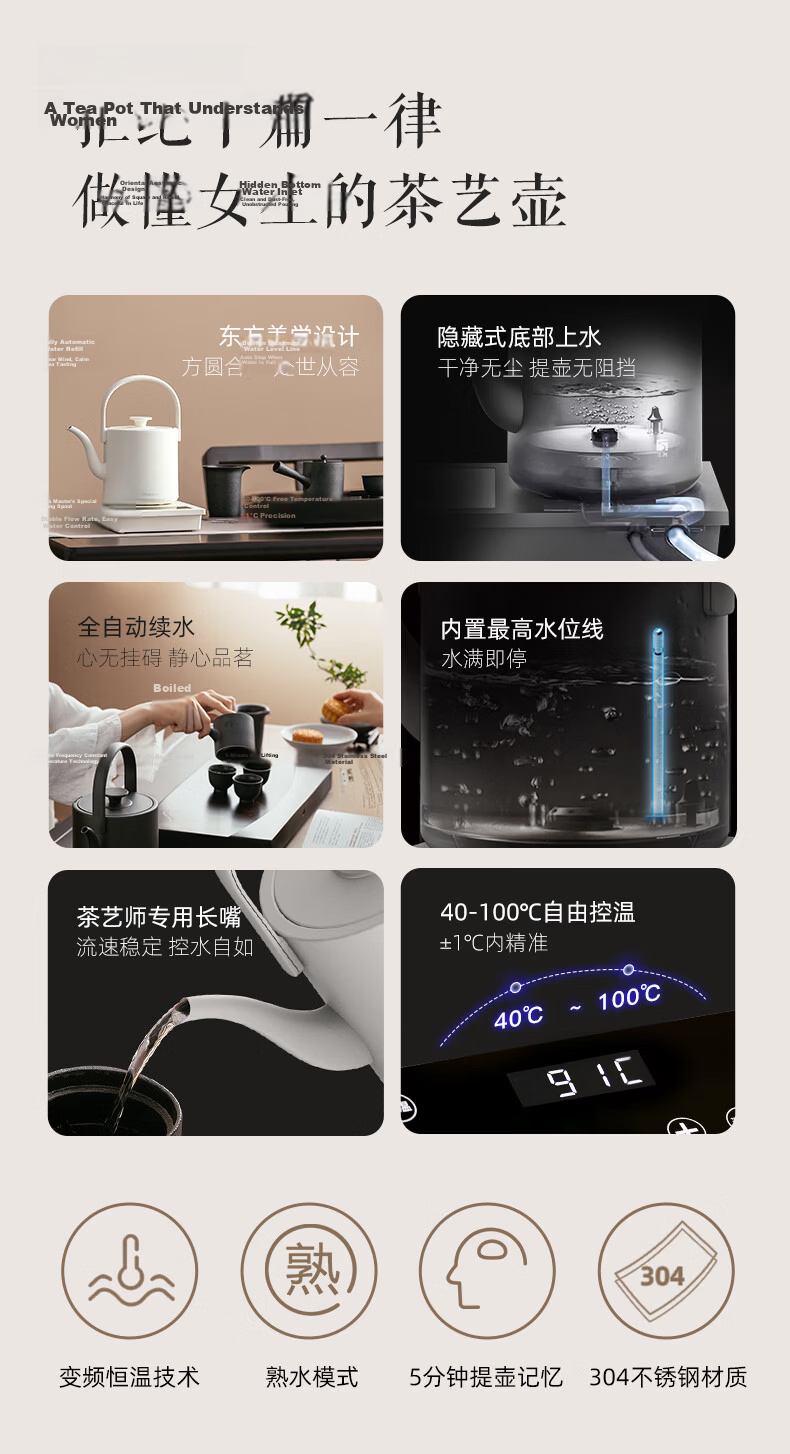 Manwei Fully Automatic Water Supply Electric Kettle Tea Table Intelligent Bottom Water Pump Integrated Insulation Constant Temperature Home Use 304 Stainless Steel AS-22088-ZD White 2