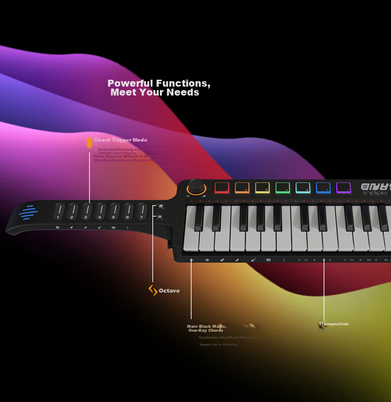 Midiplus Multifunctional Shoulder-Strapped Keyboard, Band Creative Performance Instrument, Portable Lightweight Mini Synthesizer, Sequencing Keyboard, Wireless 6