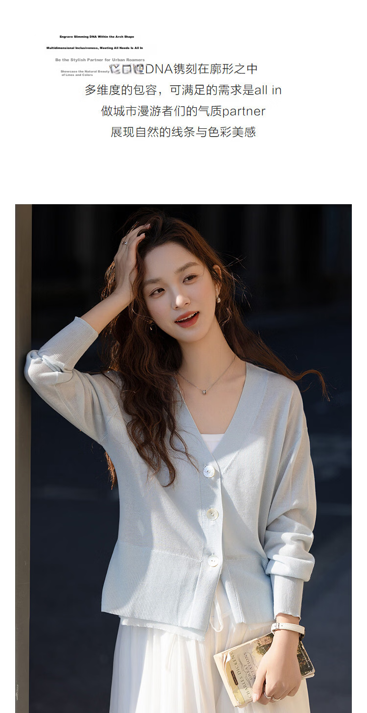 Demana [Breathable Tencel] Spring V-Neck Hollow Out Organza Spliced Loose Slim Women's Knit Cardigan 6