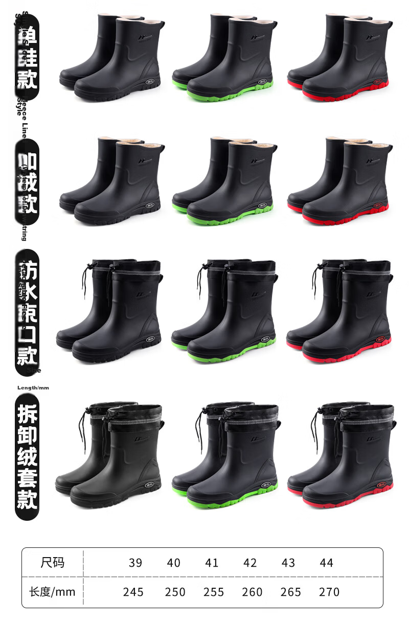 Warrior Men's Mid-Calf Waterproof Non-Slip Rain Boots Outdoor Work Car Wash Delivery Rider Fishing Durable Rain Shoes 5388 Red Size 41 13
