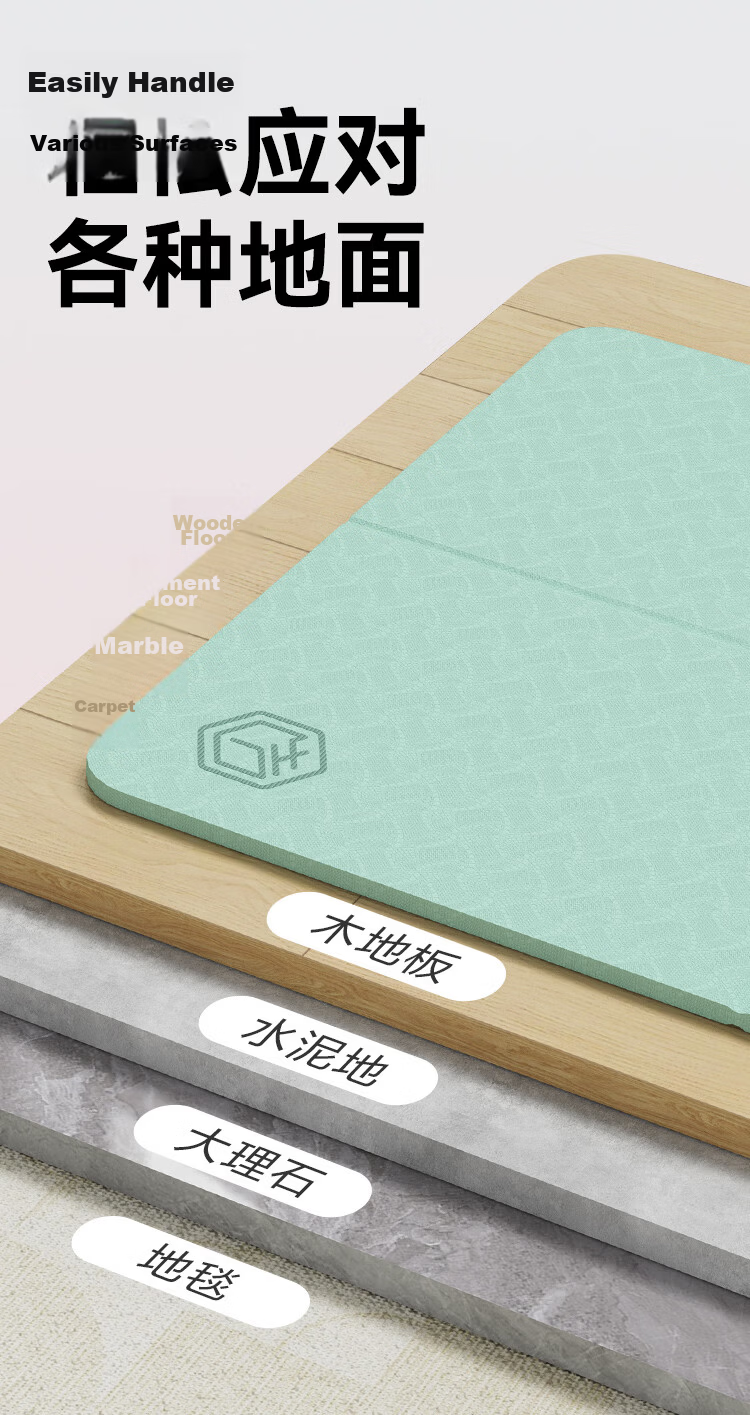 JD Jingzao TPE Foldable Yoga Mat Student Portable Home Fitness Mat Non-slip Shock Absorption Gray 183*61cm 7