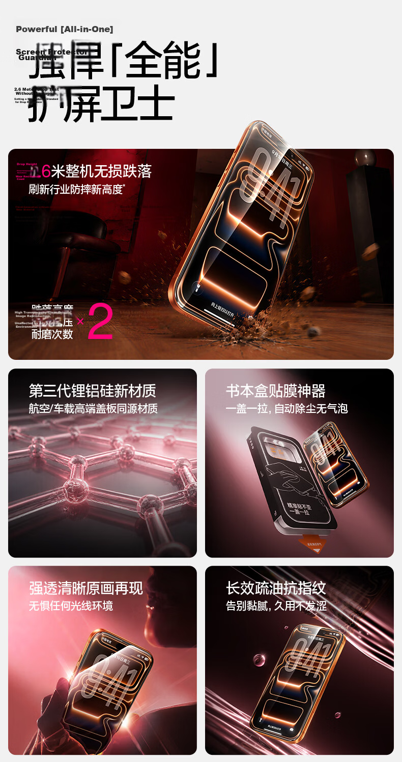 Flash Demon Kirin King | Tested 2.6m Drop-Proof Tempered Glass Screen Protector for iPhone 15 Pro Full Coverage Dustproof Explosion-Proof Cleanroom Protective Film 5