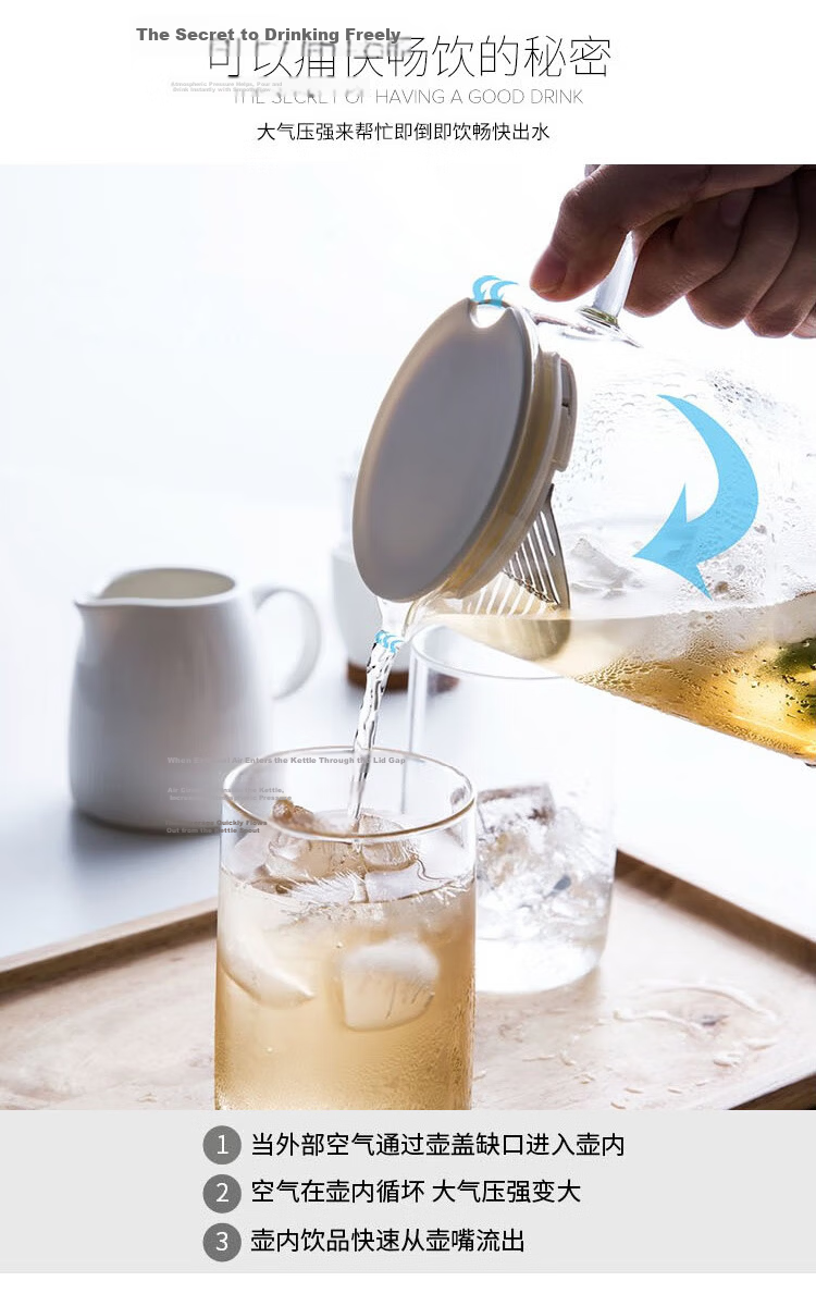 Quanshi High Borosilicate Heat-Resistant Glass Household Hot and Cold Water Kettle 1.6L Commercial Refrigerator Cold Drink and Herbal Tea Pot 6