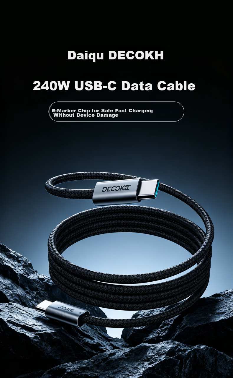 DECOKEE Magnetic 240W Fast Charging Data Cable Type-C for Huawei Honor Xiaomi Apple Gaming Laptop [Dual C Ports] 240W 1