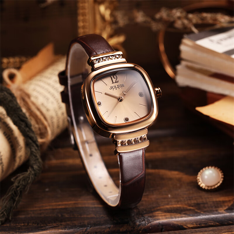 Julius Women's Watch, Retro Fashion Simple Elegant Light Luxury Square Quartz Student Ladies Watch, Coffee Color JA-863E