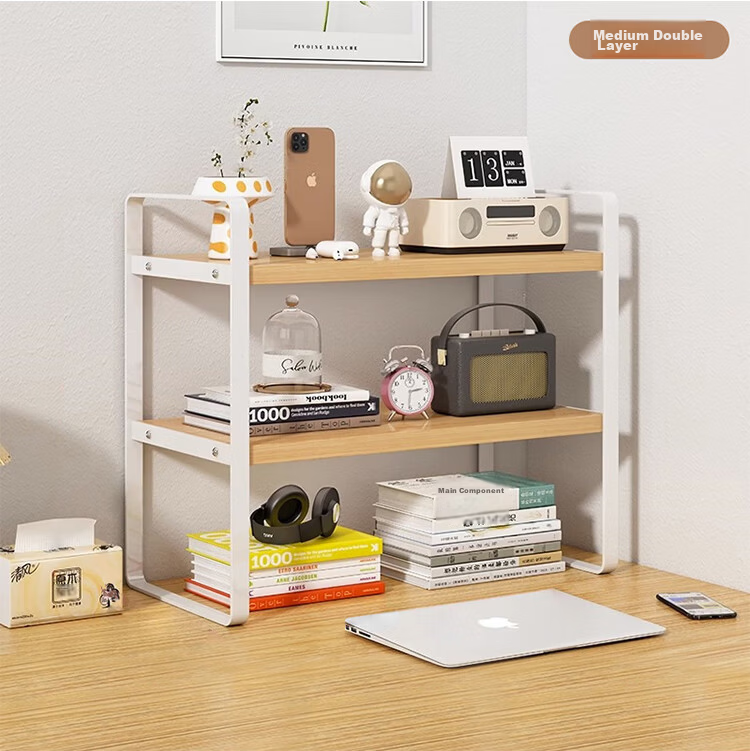 Ourunzhe Desktop Storage Rack, Multi-Layer Desk Organizer, Student Dorm Office Storage Shelf, Double-Layer White 16
