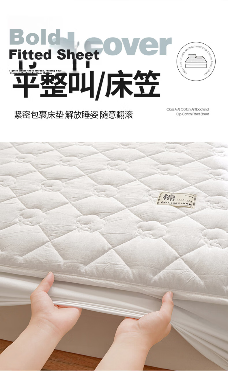 Hodo A-Class 100% Xinjiang Cotton Pure Cotton Fitted Sheet 1.8m x 2m Mattress Protector Quilted Bed Cover Charlotte-White 5