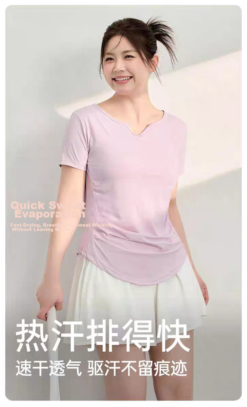 Langsha Plus Size Women's Yoga Wear Summer Cool Quick-Dry Short Sleeve Sports T-Shirt Fitness Apparel 11