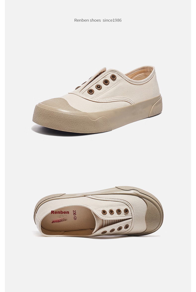 Renben Official Women's Casual Canvas Shoes 2026 Spring Autumn New Breathable Elastic Band Black Size 40 14