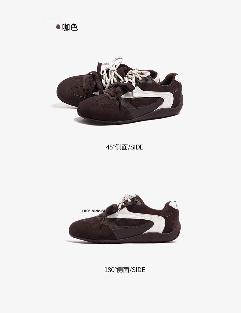 CAMEL Feichi Women's Retro Suede Lightweight Racing Shoes L26S202002 Black/White Size 37 35