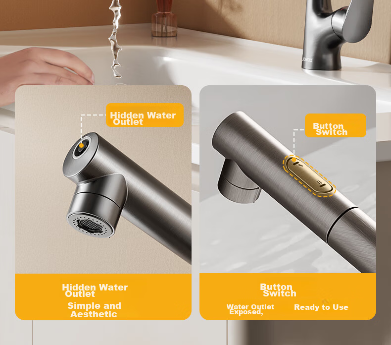 JOMOO Bathroom Basin Faucet Dual Control Hot and Cold Water Lift Pull-Out Gunmetal Gray 32399 Upgrade 14