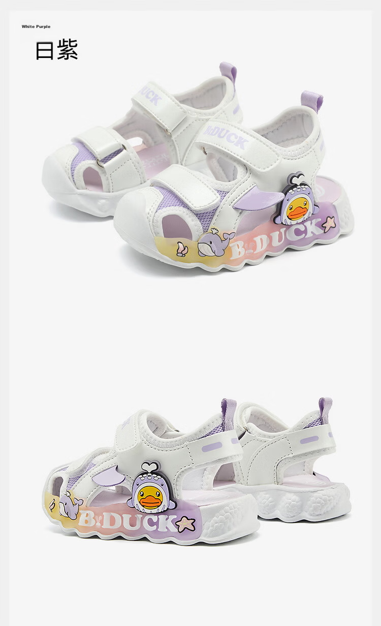 B.Duck Girls' Sandals, Summer Shiny Colorful Light-Up Shoes, Baby Closed-Toe Beach Shoes, 5017 Pink, Size 28 31