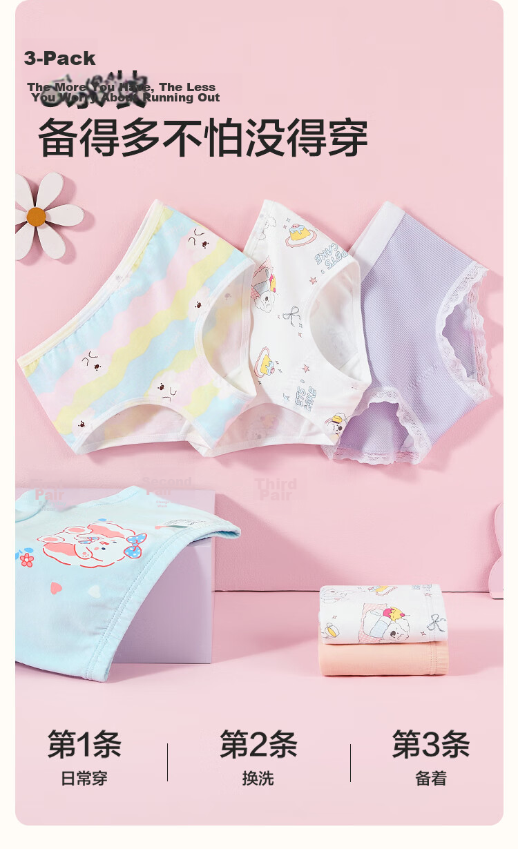Balabala Girls' Cotton Briefs Children's Triangle Underwear Big Kids Baby Soft Comfortable Cute 3-Pack 7
