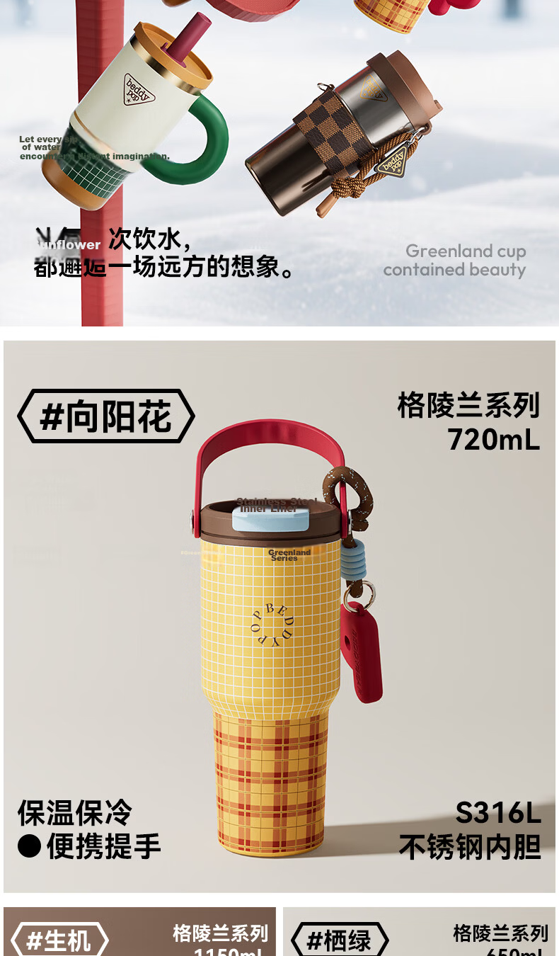 BEDDYBEAR Greenland Large Capacity Straw Insulated Water Bottle Women's High-Value Portable Coffee Cup Student Water Cup 540ML Chalk Period 11
