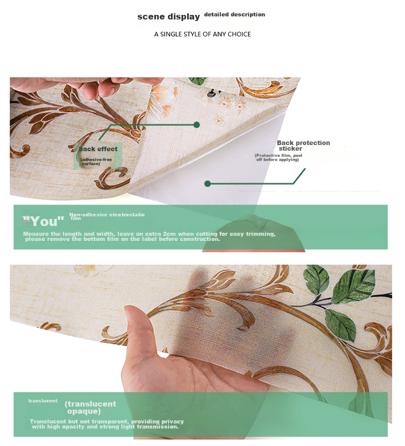 Qinghua Bathroom Privacy Film, Light-Transmitting But Opaque, Window Privacy Sticker, Colorful Peony Pattern, 90*200cm 9