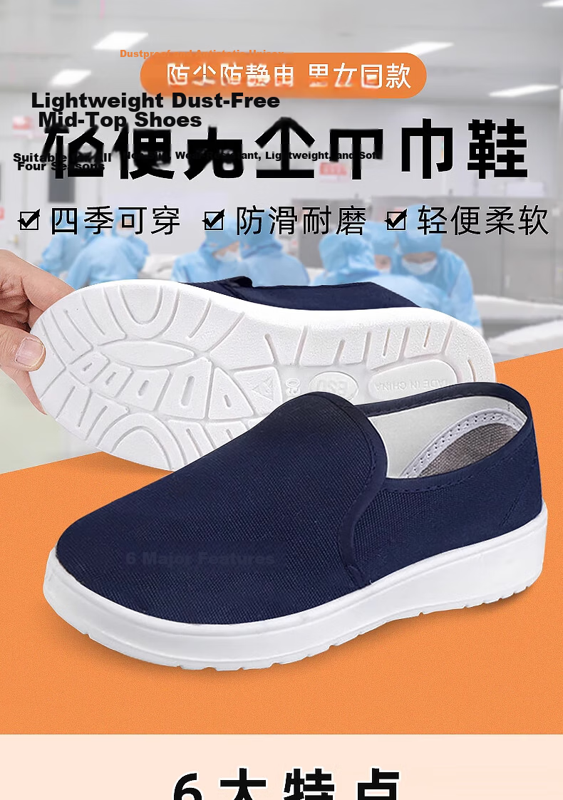 Mulang Anti-Static Mid-Top Shoes Thickened Soft Sole for Food Factory Clean Room, Unisex Dustproof Non-Slip Breathable Work Shoes Blue PU Mid-Top Shoes Size 37 1