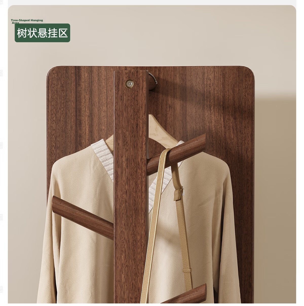 Millennium Huafu Solid Wood Full-Length Mirror Floor Mirror Bedroom Rotating Dressing Mirror with Integrated Clothes Rack 75cm Hu Spin 12