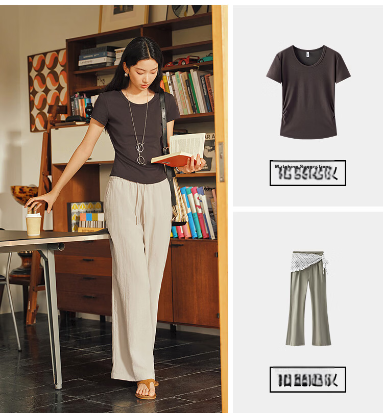 Semir Women's Casual Summer Textured Ruffle Elastic Waist Loose Draped Long Pants 2026 Wide-Leg Trousers 109326127015 23