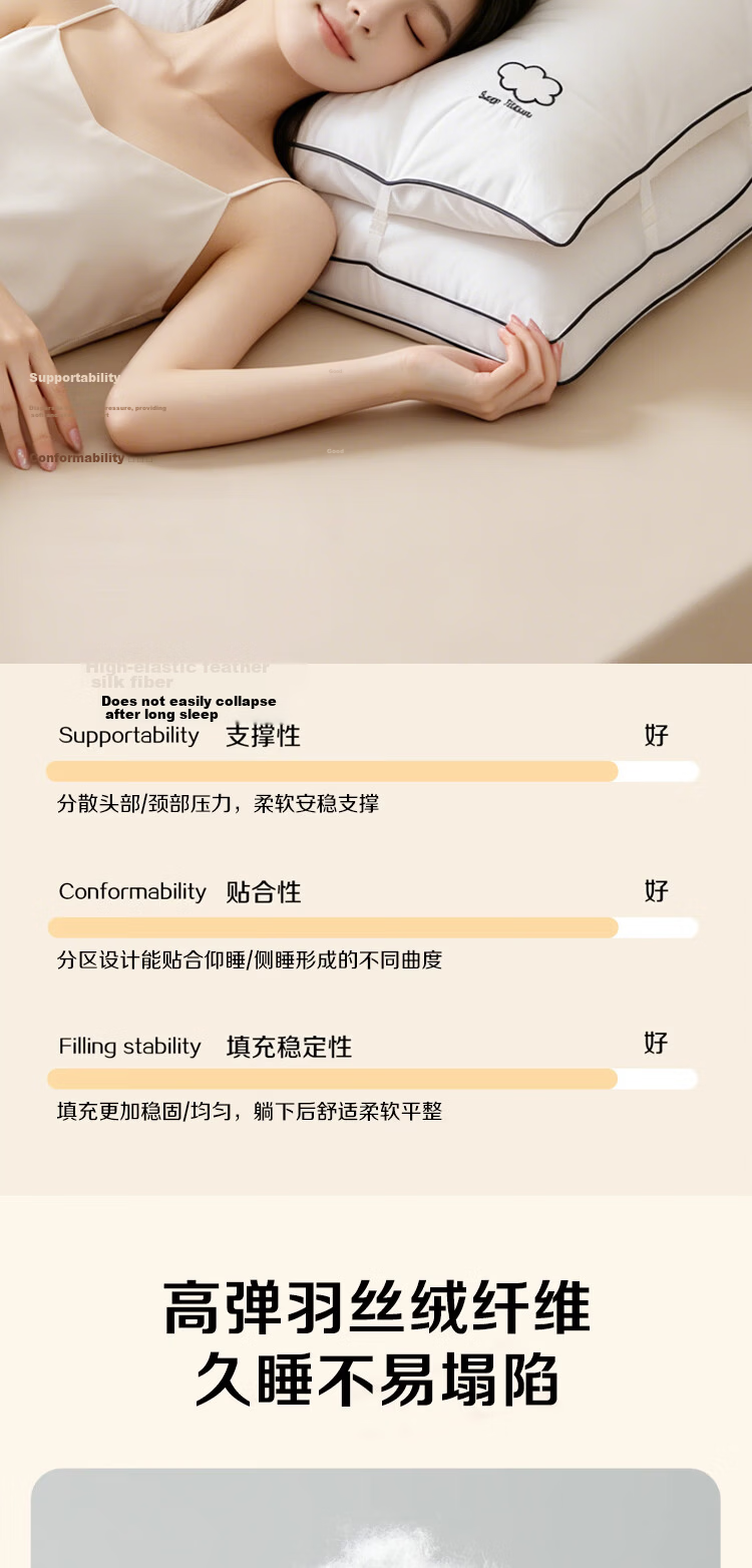 Yuanshenghuo Fiber Cervical Pillow Neck Support Pillow for Deep Sleep, Adjustable Air Cushion Pillow Core, Single High Pillow 45*70cm 10