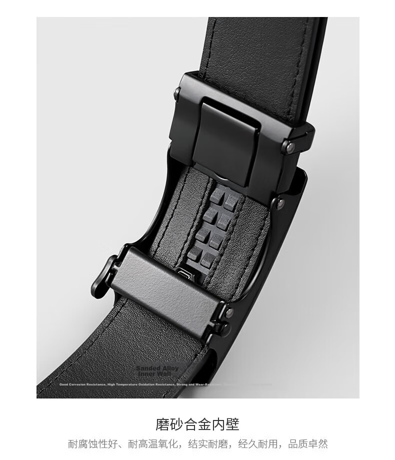 Goldlion Matte Anti-Fingerprint First Layer Cowhide Men's Business Automatic Buckle Belt Valentine's Day Waist Belt Black Gun 110 15