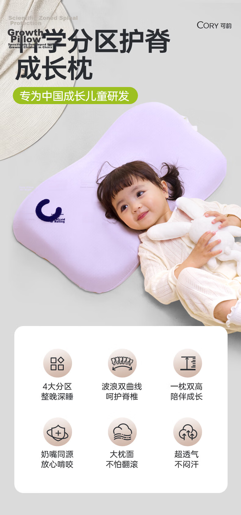 CORY Children's Pillow for Ages 1-3-6, Baby and Toddler All-Season Washable Pillow for Kindergarten and Elementary School Use 1