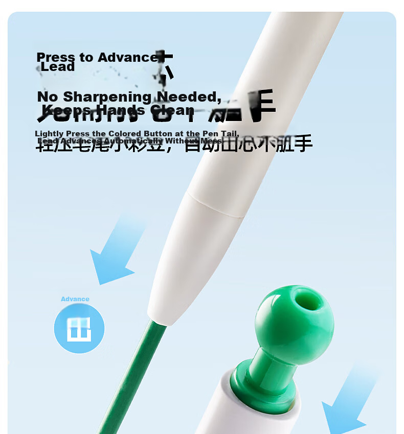 Melo Childhood Small Colorful Automatic Oil-Based Colored Pencil Refill Erasable Children's Colored Pencil Drawing Art Student Kindergarten Primary School Beginner Replacement 24-Color Drawing Pen 10