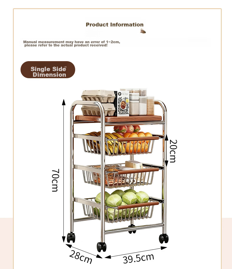 Zhuobo Kitchen Floor Storage Rack Multi-Layer Living Room Snack Shelf BH18 Four-Tier Six-Basket with Crystal Wheels 19