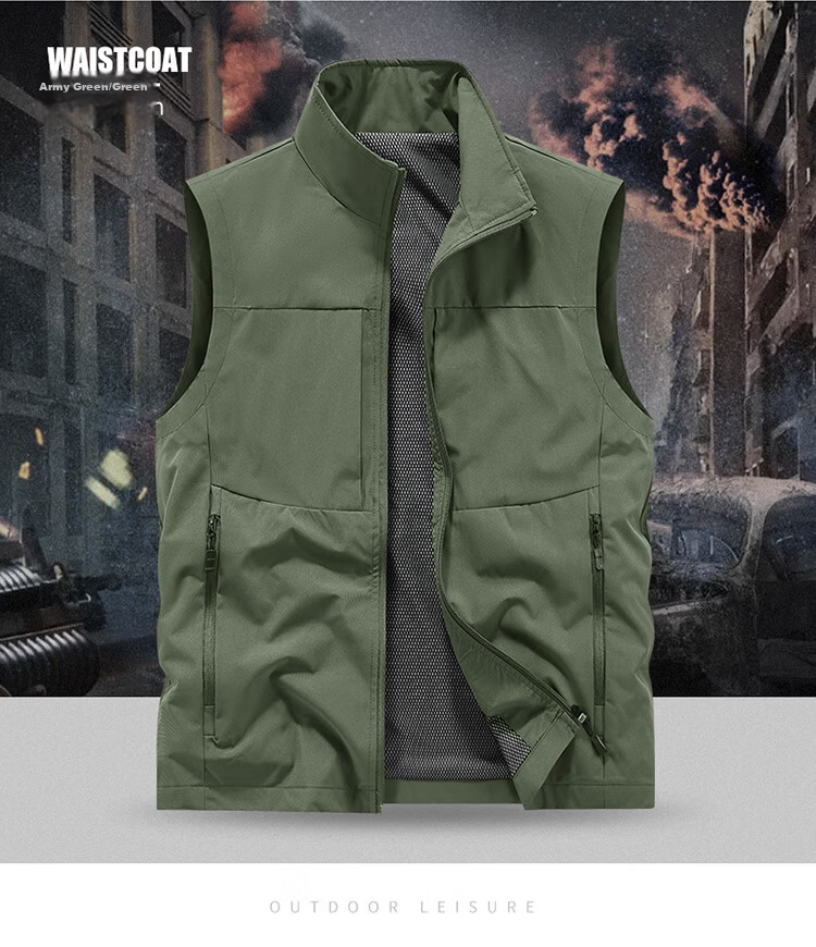 JEEP SPIRIT Men's Outdoor Casual Quick-Dry Vest Blue 3XL Autumn Breathable Simple Stand Collar Photography Jacket 15