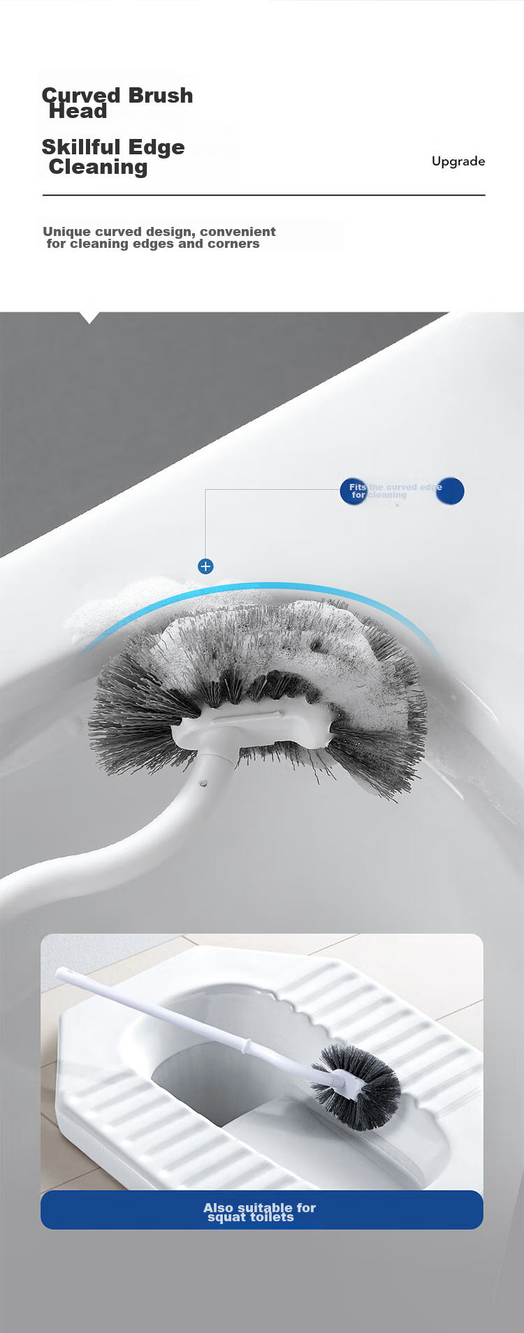 LYNN Toilet Brush 2 Pieces [With 2 Hooks], Multi-Angle No Dead Angle Cleaning Brush, Floor Brush 7