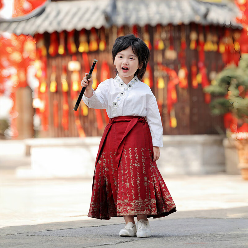 Menghu Will Drink Wine, Boys And Girls Know The Clear Skirt Spring And Autumn Style Children's Chinese-Style Red Skirt 110
