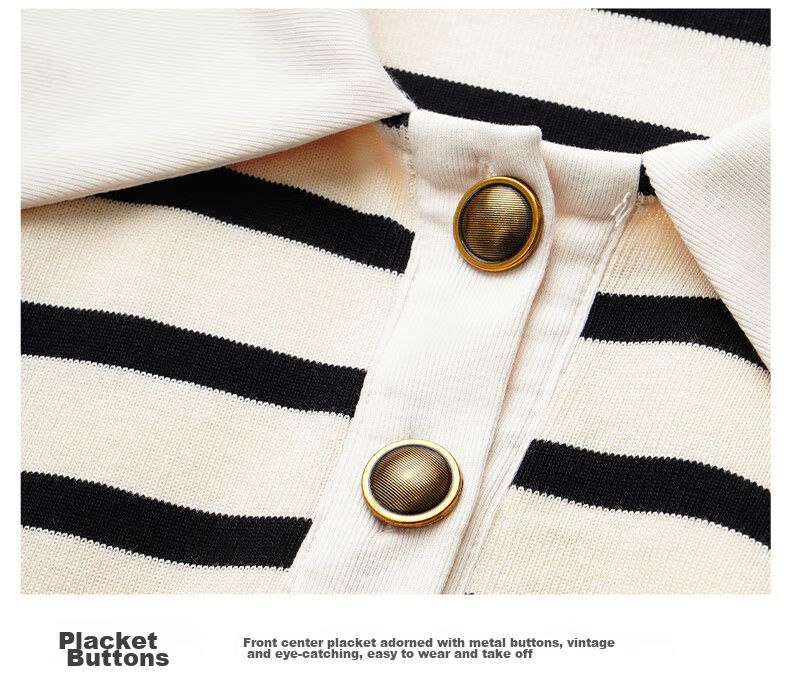 Olrain Slim Fit Striped Dress Summer Women's POLO Collar Knit Dress Striped L 29
