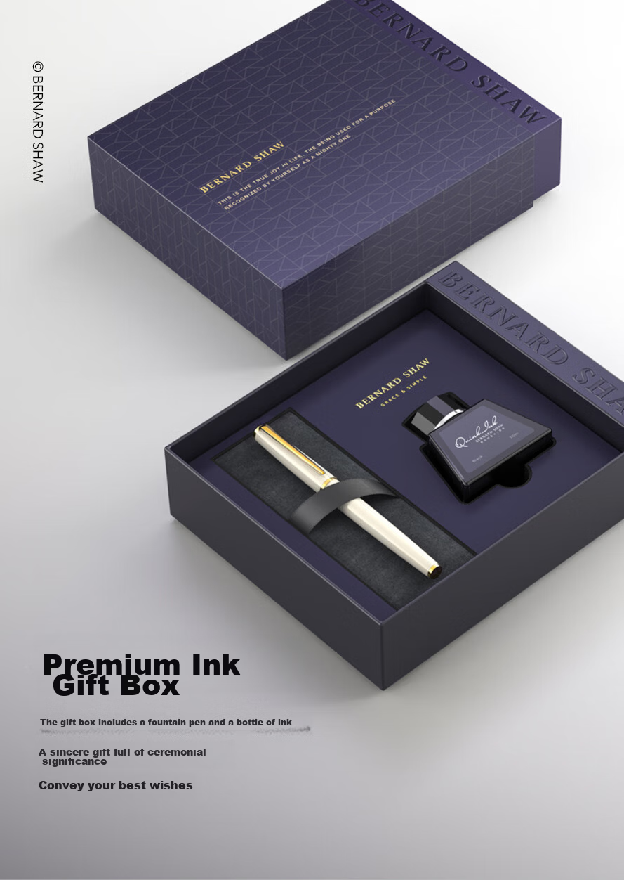 Bernard Shaw Premium Luxury Fountain Pen "Starshine" Cloud White Exclusive Ink Gift Box Set High-End Business Office Gift for Men Graduation Present 10
