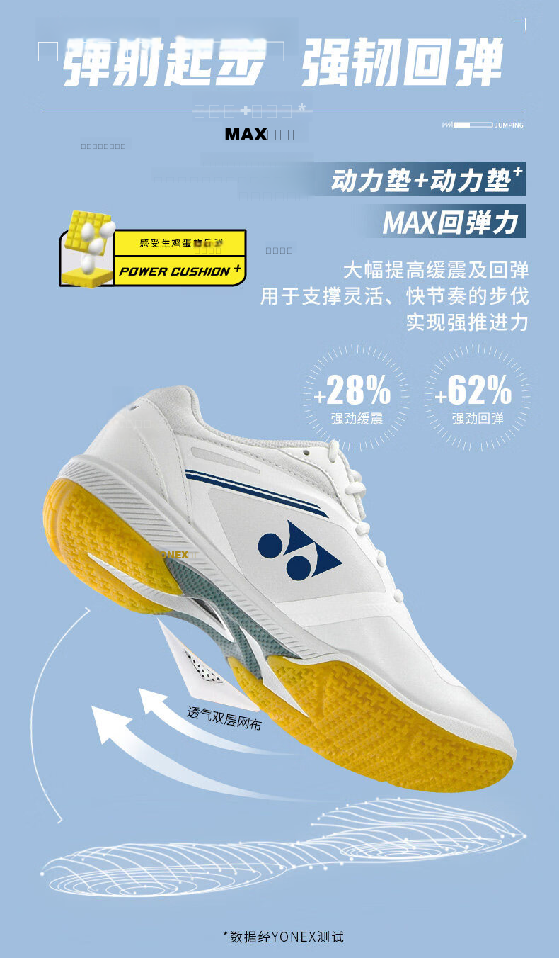 YONEX Badminton Shoes for Men, National Team Breathable Shock-Absorbing Sports Shoes SHB65Z4M1E, White, Size 41 6