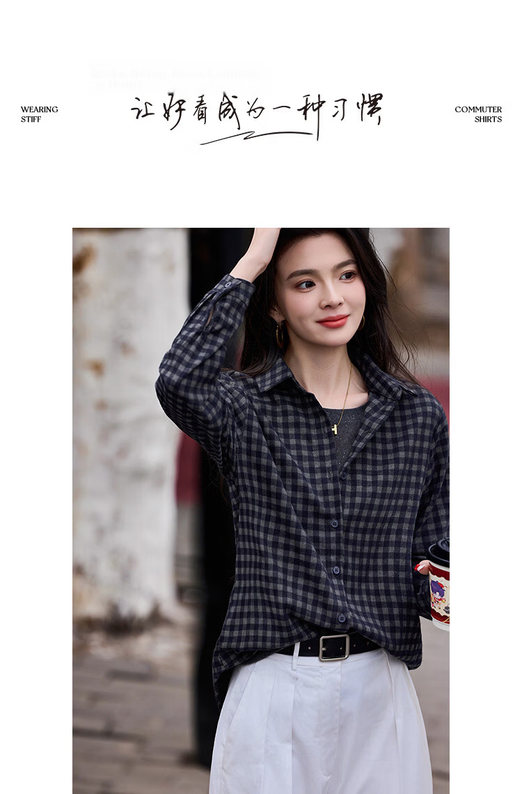 Demana Vintage Style Spring 3D Collar Plaid Loose Slimming Concealing Petite Shirt for Women High-End Feel 13